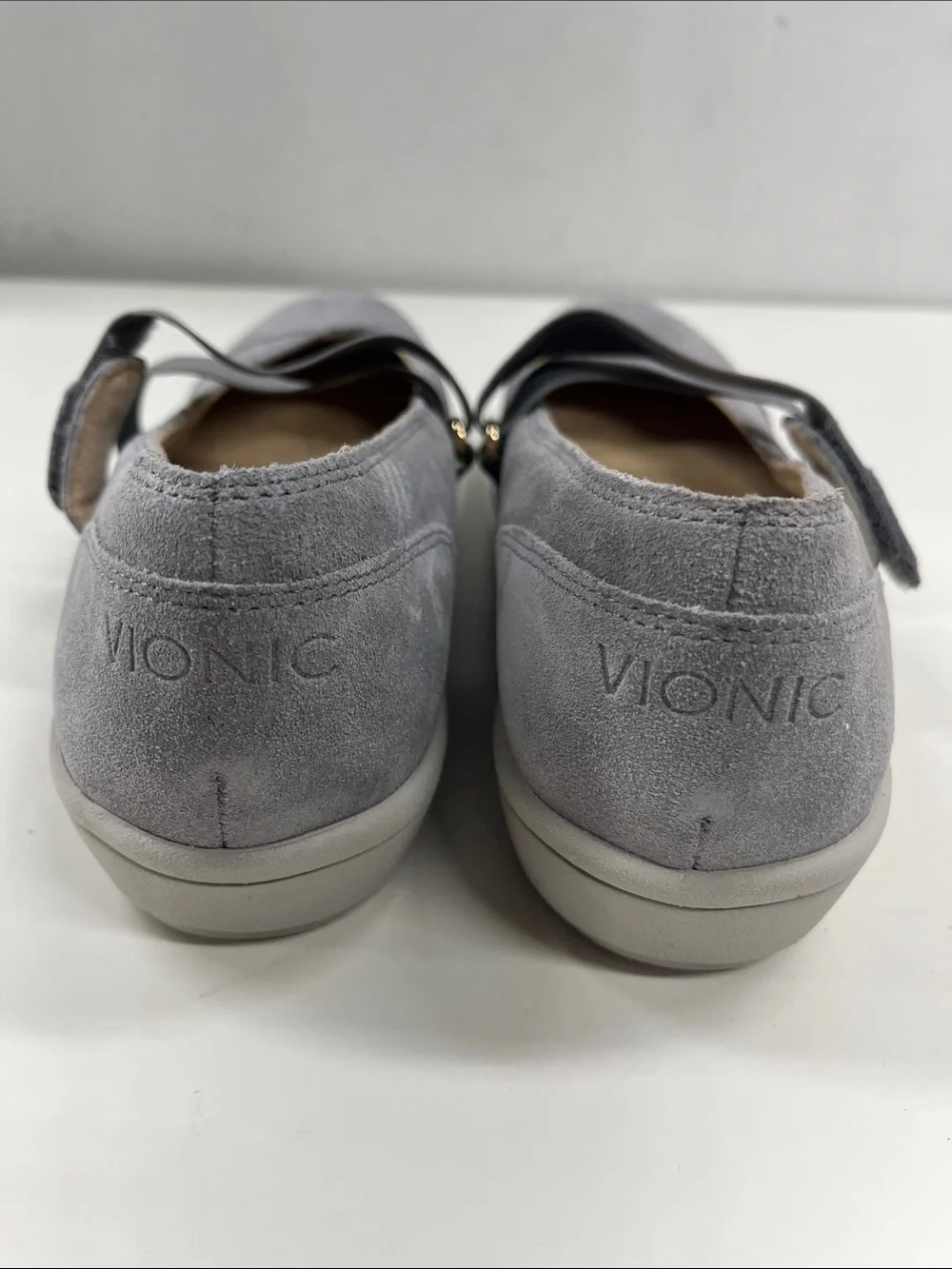New Vionic Shelby Women's Gray Suede Mary Jane Slip-on Comfort Shoe Size 9.5